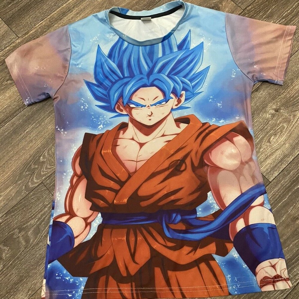 Aideaone Dragon Ball Z Goku Blue Hair T-Shirt Sz M